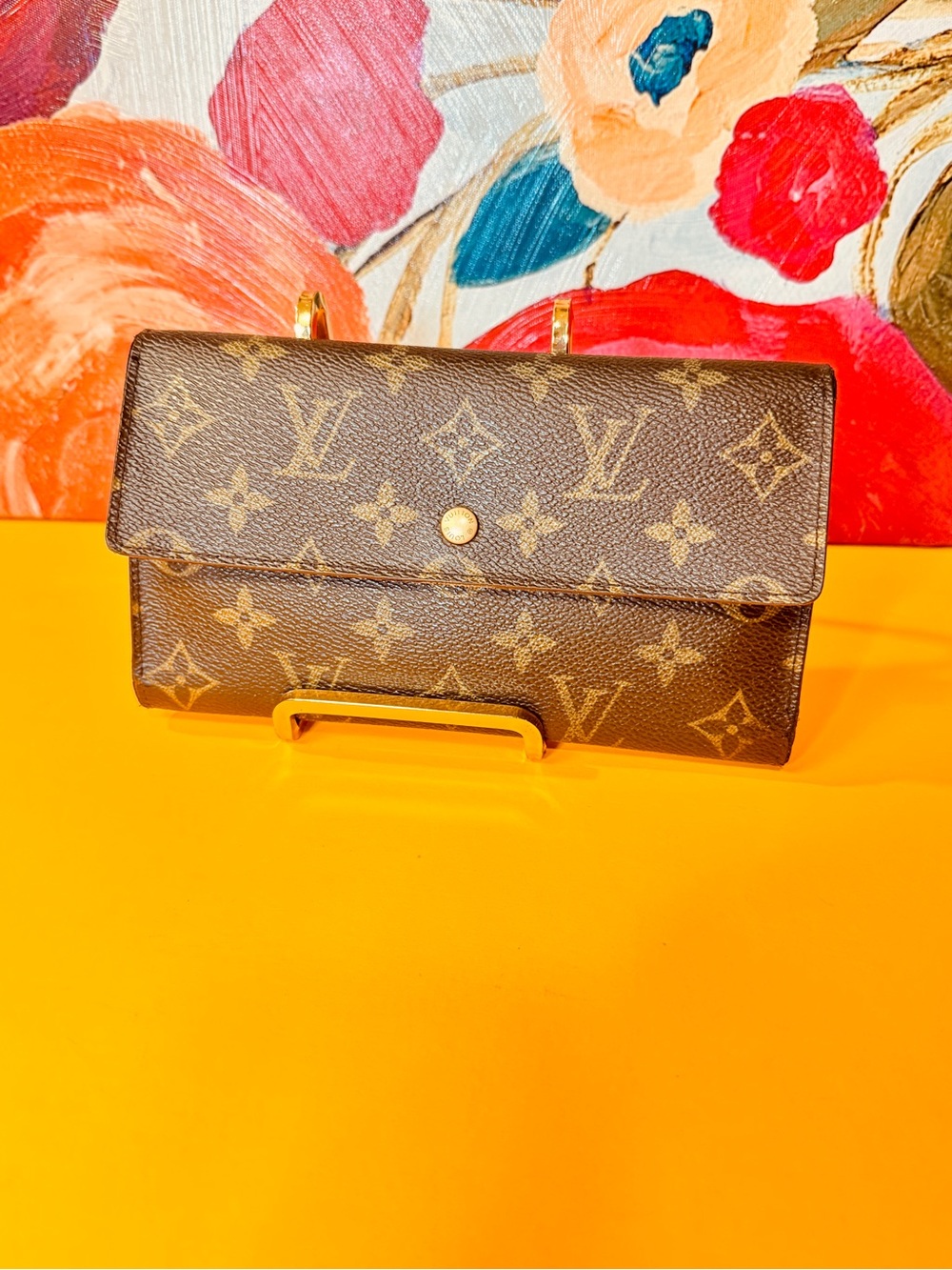 Louis Vuitton Brown Monogram Wallet Crossbody with Pearl Charm and Gold Chain - Picture 10 of 14
